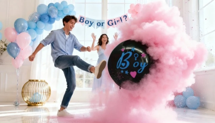 Minge Fotbal Neagră Gender Reveal cu pudra Roz – Surpriză Fetita [3]