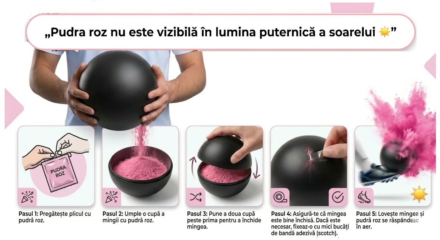 Minge Fotbal Neagră Gender Reveal cu pudra Roz – Surpriză Fetita [2]