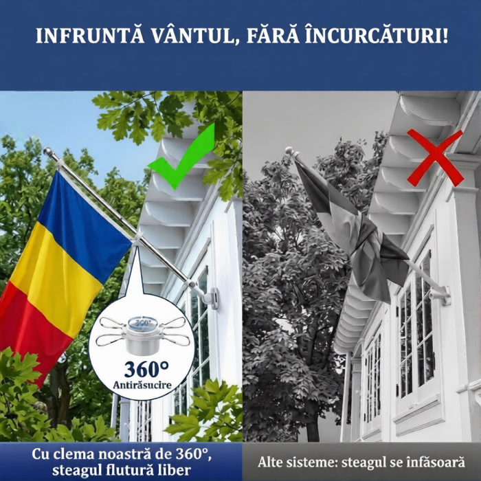 Steagul Romaniei cu Lancie metalica si suport perete [3]