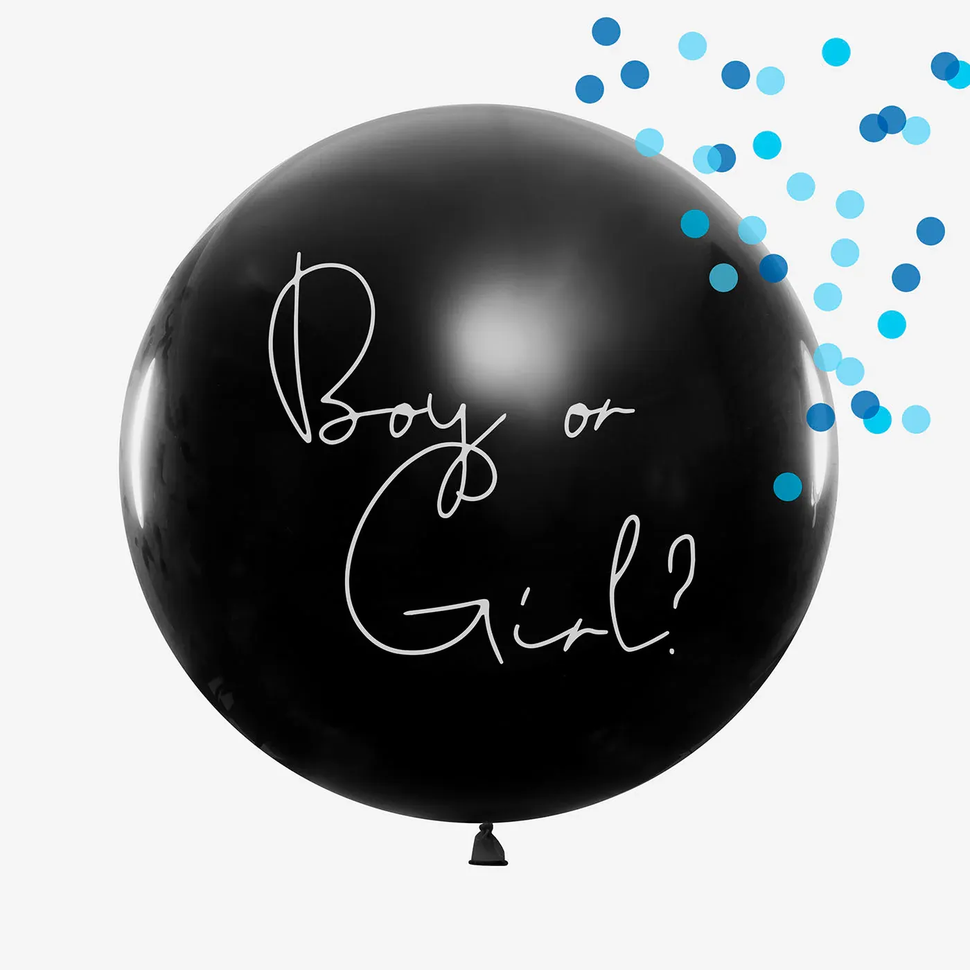 Gender reveal - Balon latex inscriptionat Gender Reveal - Boy or Girl? 90 cm cu confetti albastre