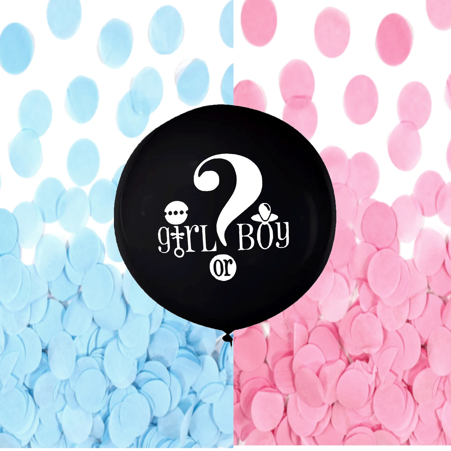 Gender reveal - Balon latex inscriptionat Gender Reveal - Boy or Girl? 90 cm cu confetti roz si albastre