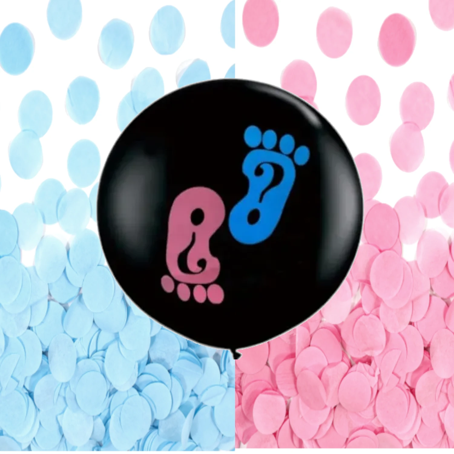 Gender reveal - Balon latex inscriptionat Gender Reveal - picioruse 90 cm cu confetti roz si albastre - Copie