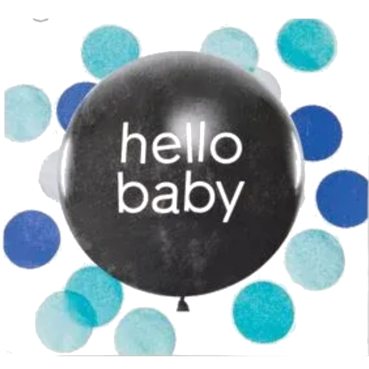 Gender reveal - Balon latex inscriptionat Gender Reveal - Hallo Baby 90 cm cu confetti albastre