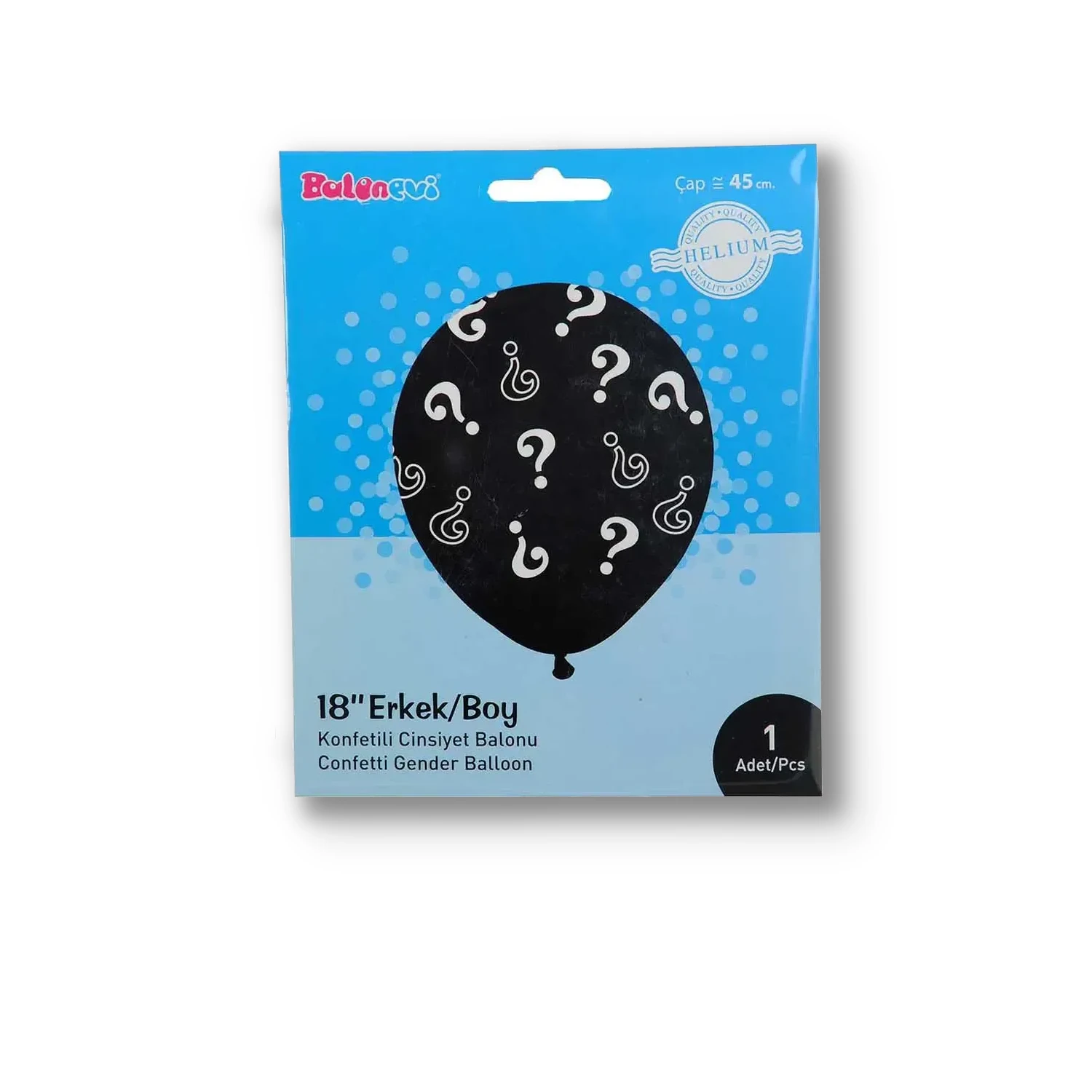 Balon latex inscriptionat Gender Reveal - Semnul intrebarii 45cm cu confetti albastre [2]