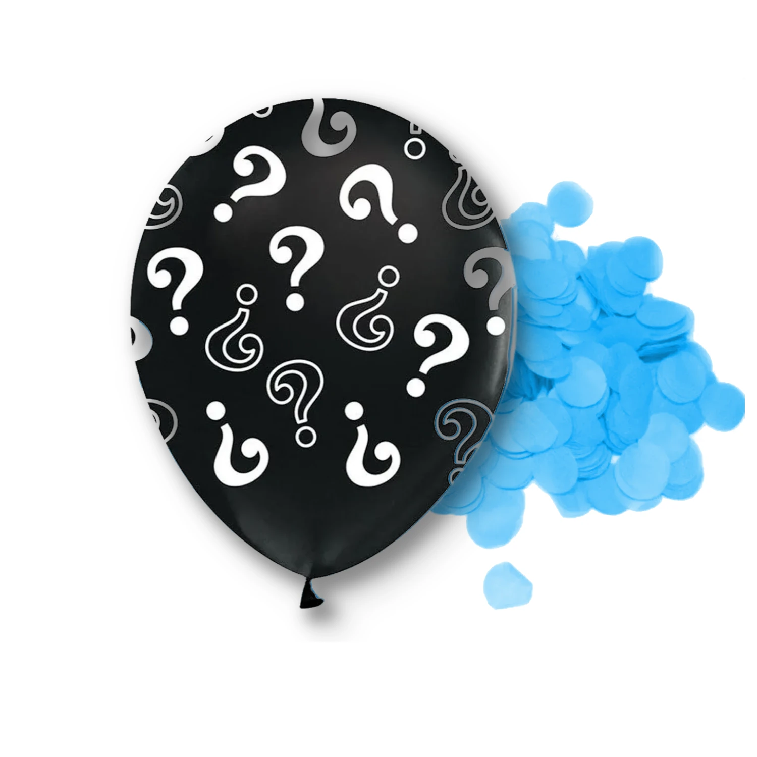 Gender reveal - Balon latex inscriptionat Gender Reveal - Semnul intrebarii 45cm cu confetti albastre