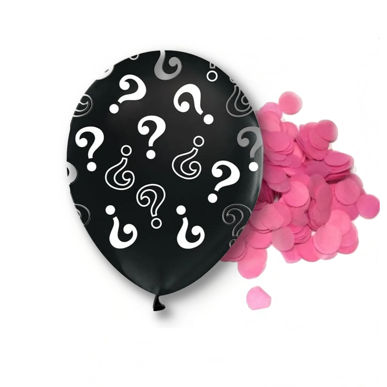 Gender reveal - Balon latex inscriptionat Gender Reveal - Semnul intrebarii 45cm cu confetti roz