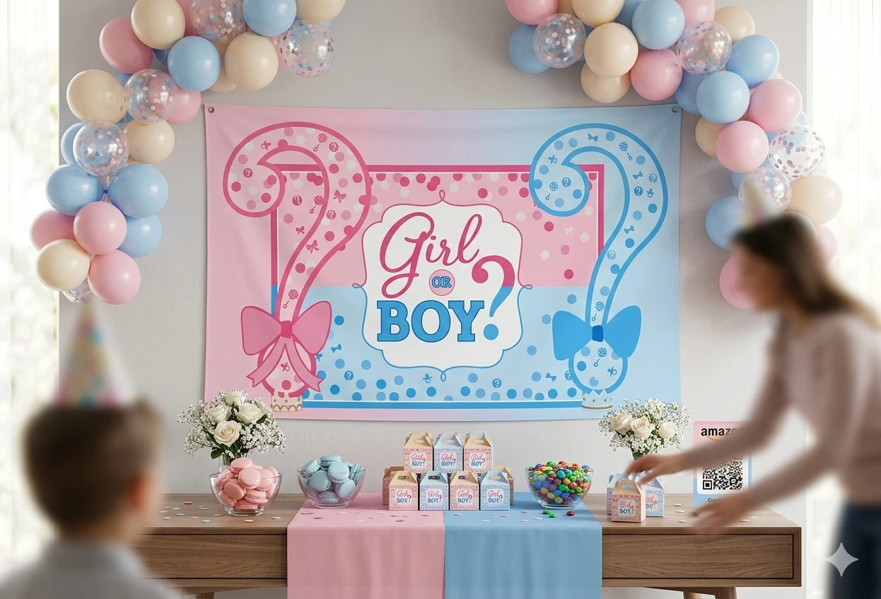 Gender reveal - Banner „Girl or Boy?” 150x100 cm – Decor Petrecere Gender Reveal