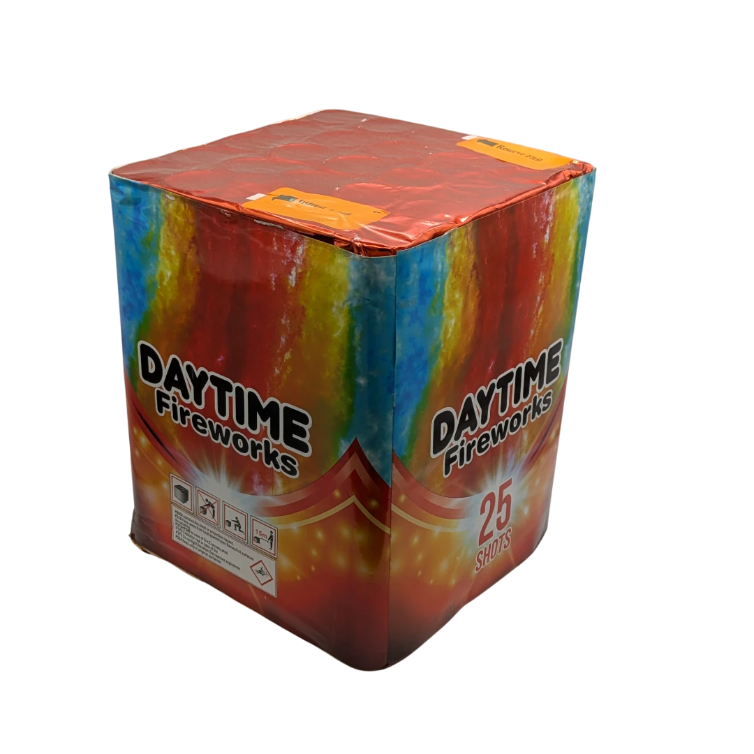 Baterie artificii de zi  25 focuri simultane colorate rosii si cracling  [1]