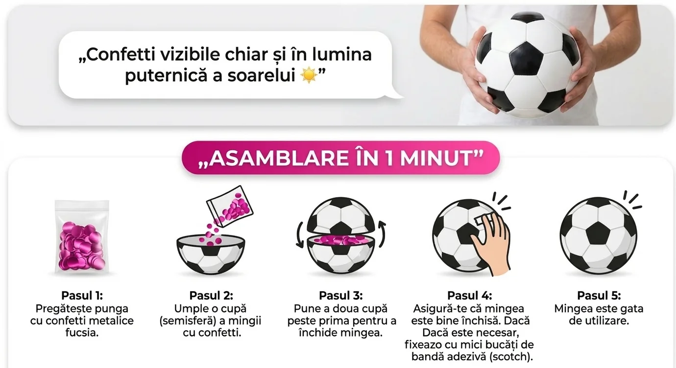 Minge de fotbal din plastic pentru Gender Reveal cu confetti roz [4]