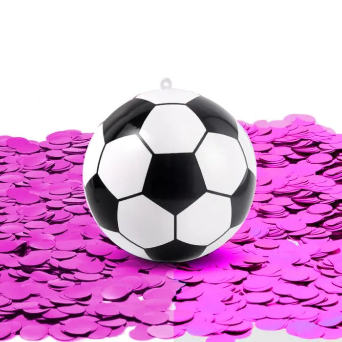 Minge de fotbal din plastic pentru Gender Reveal cu confetti roz [6]