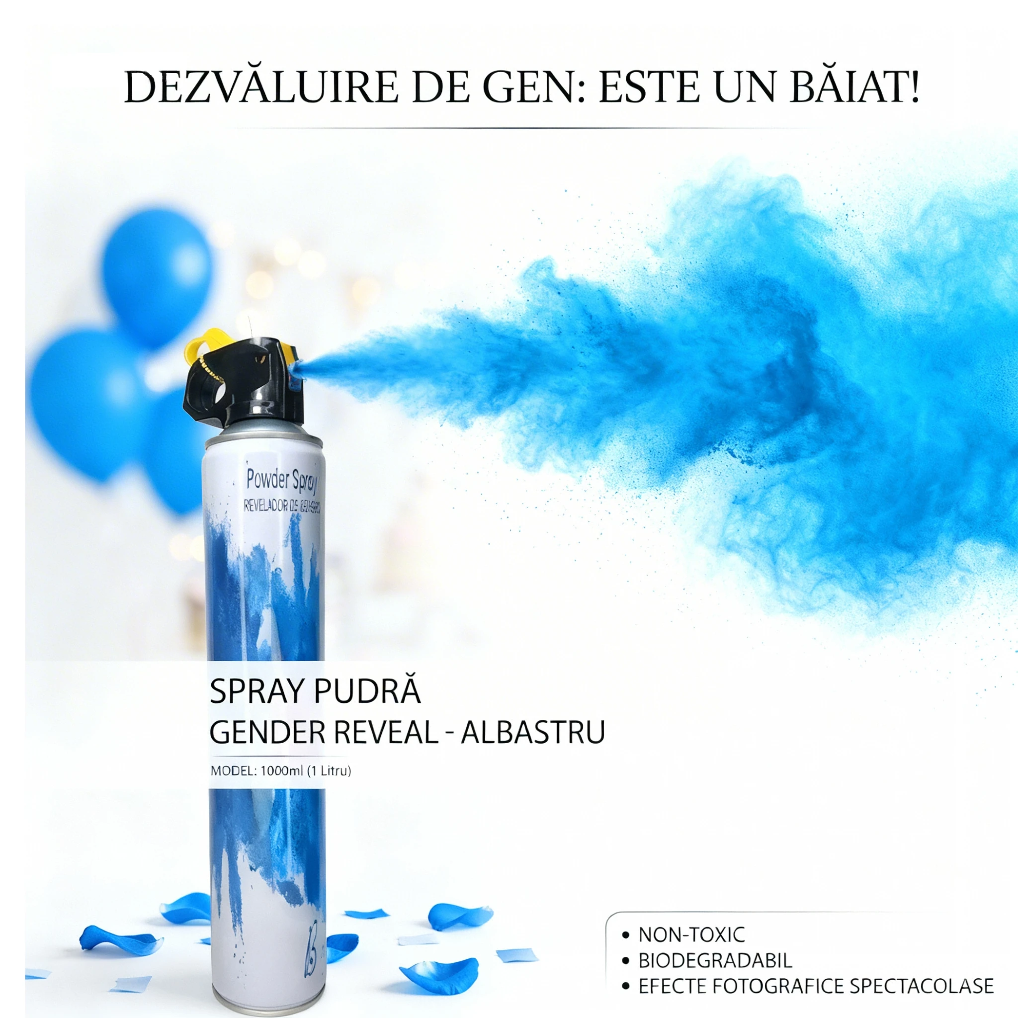 Gender reveal - Spray Pudră Gender Reveal Albastru 1000ml – Nor Albastru Intens