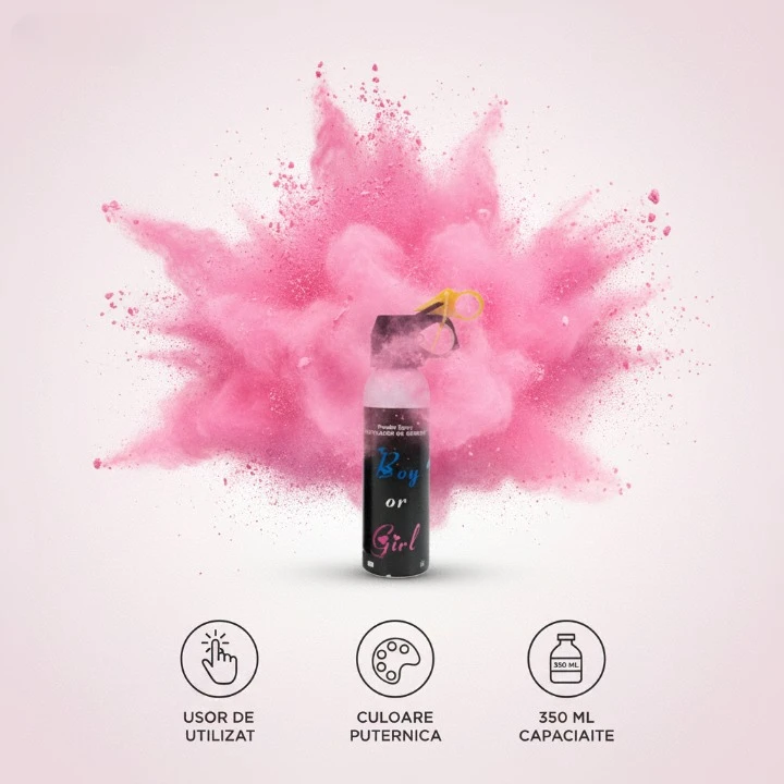 Gender reveal - Spray Pudră Gender Reveal Roz 300 ml