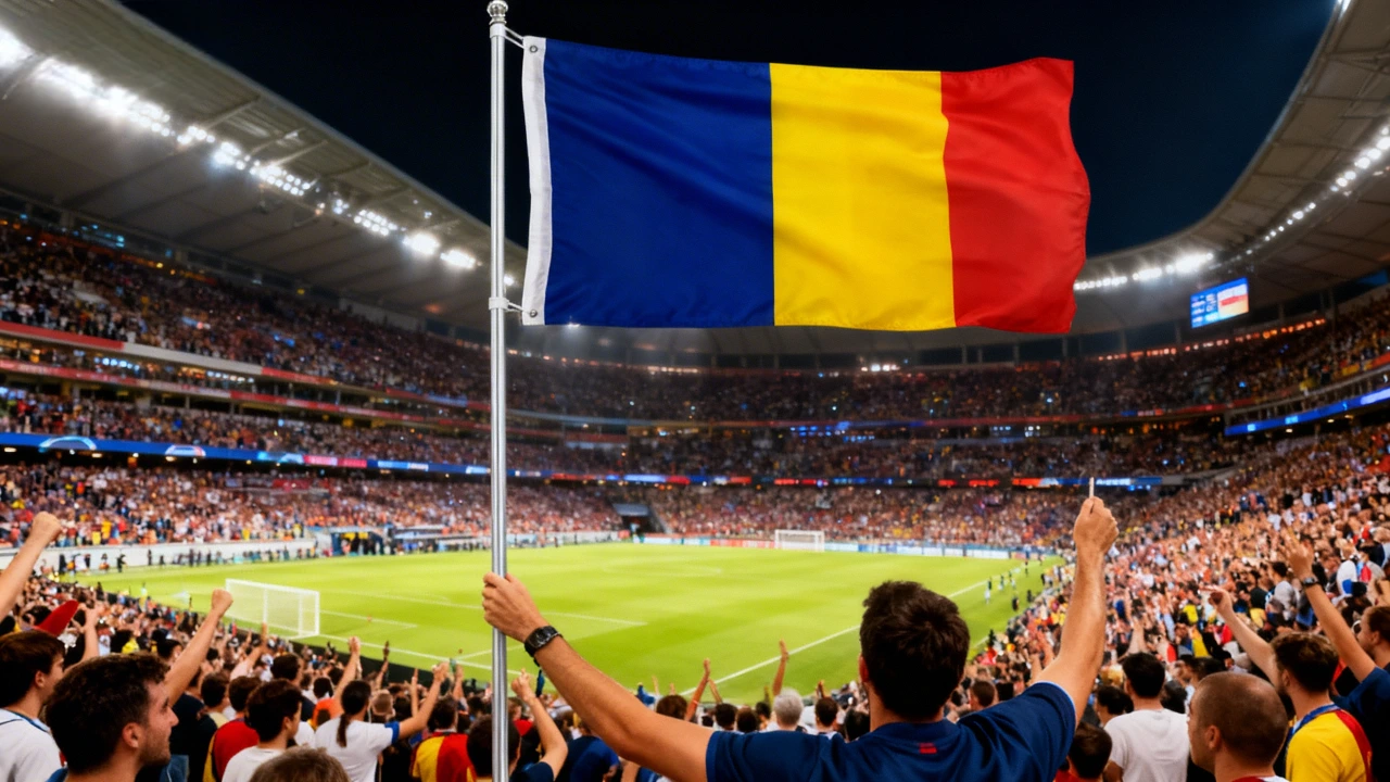 Steagul Romaniei cu Lancie metalica si suport perete [1]