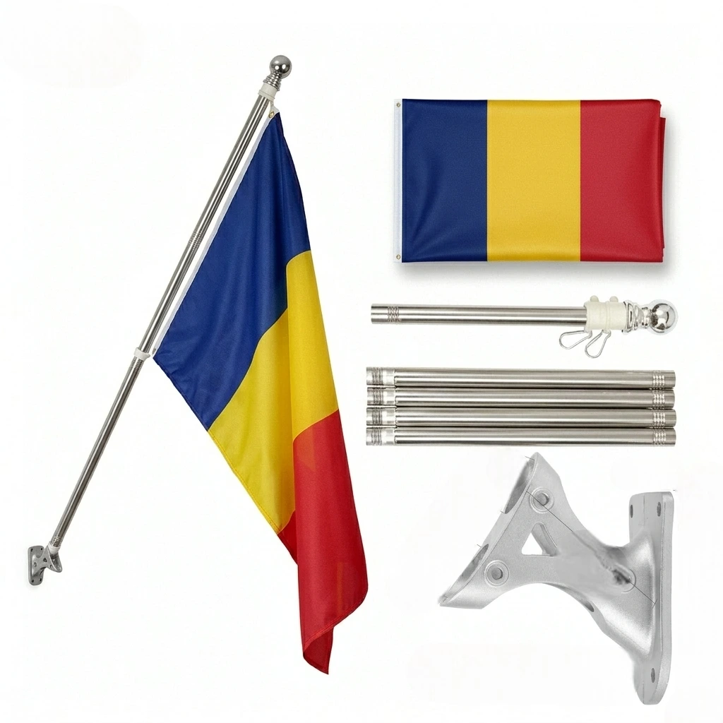 Produse - Steagul Romaniei cu Lancie metalica si suport perete
