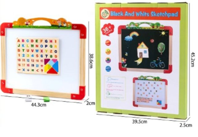 Tabla multifuncțională din lemn Montessori - 3 în 1 - Tablă pentru marker, tabșă pentru cretă și tablă magnetică [2]