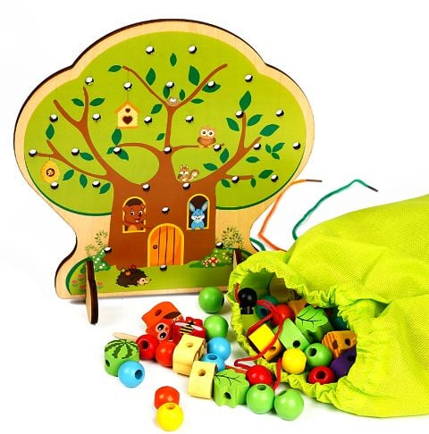 Copac din lemn pentru șnuruit, Montessori, 102 piese [6]