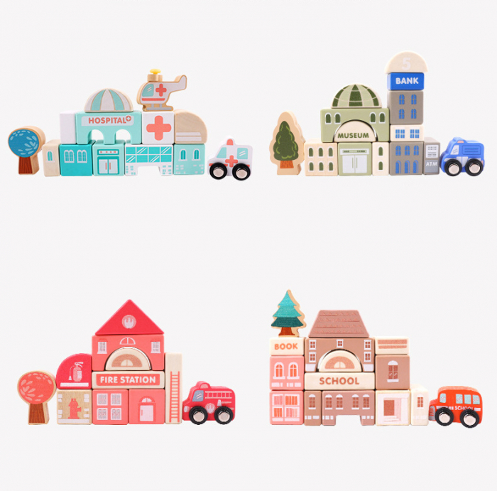 Set de Construcție Orășelul Vesel – 115 Piese din Lemn pentru Copii [6]