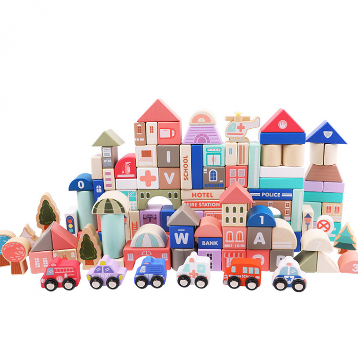 Set de Construcție Orășelul Vesel – 115 Piese din Lemn pentru Copii [7]
