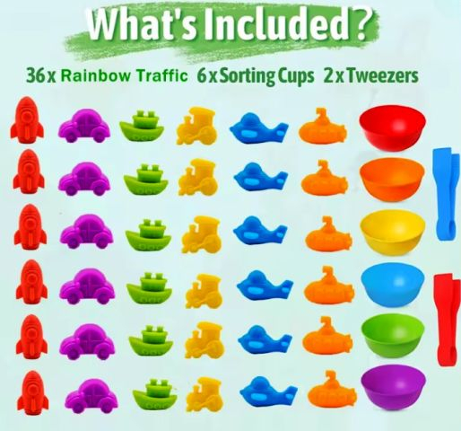 Joc Montessori de Sortare și Numărare – 48 dinozauri, Cupe și Pense [3]