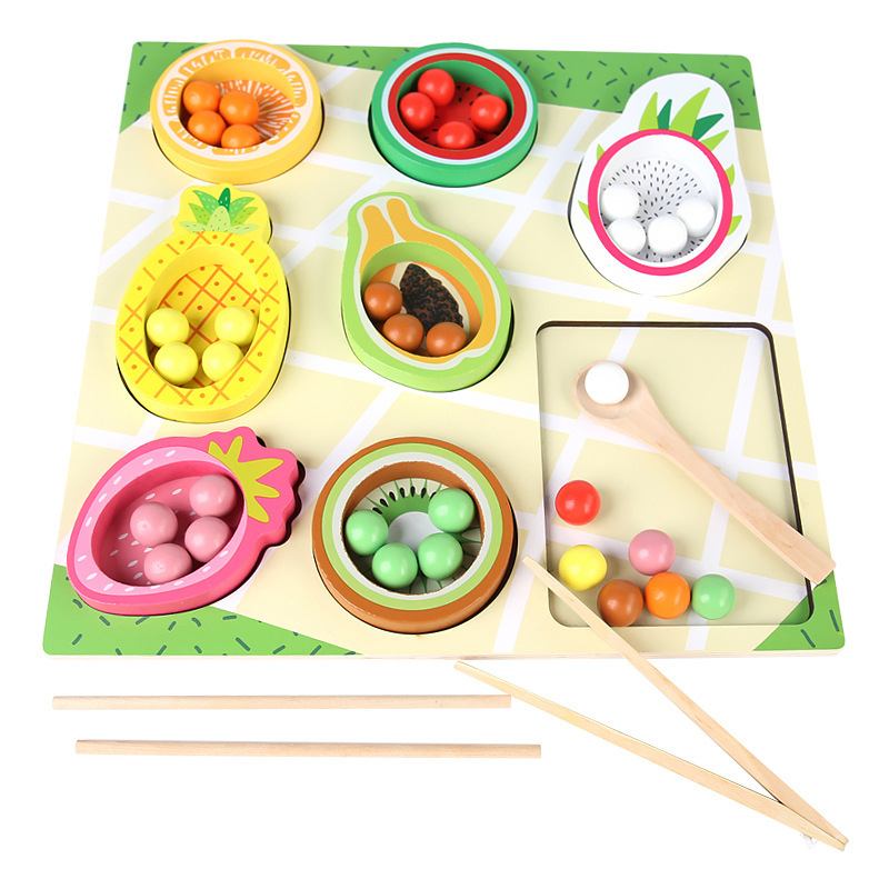 Joc Montessori Educativ din Lemn pentru Copii – Puzzle cu Bile Colorate și Fructe [2]