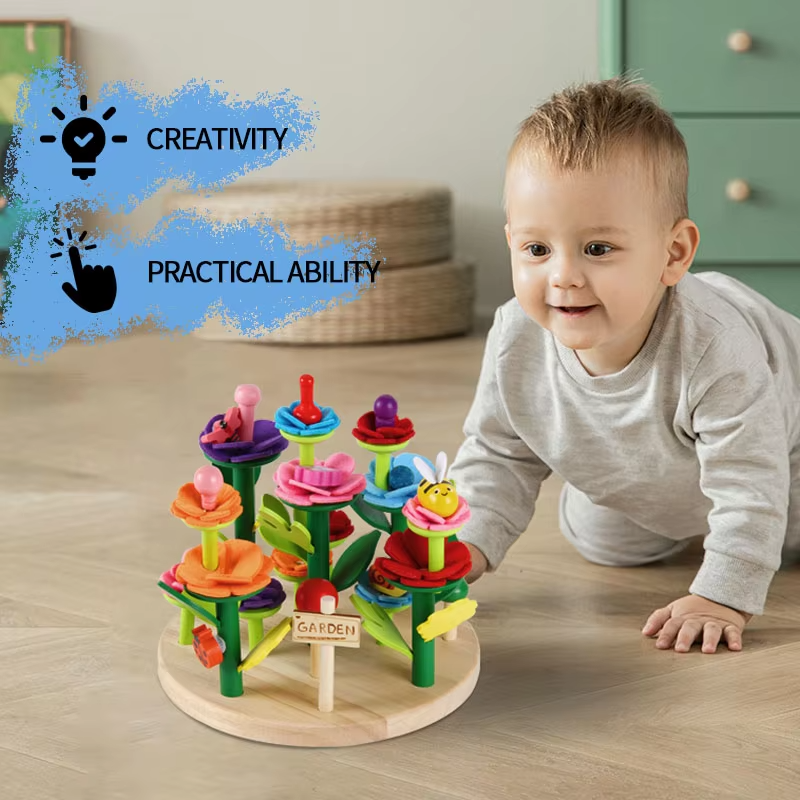 Jucărie Montessori DIY din Lemn – Set de Construcție Grădină cu Flori [1]