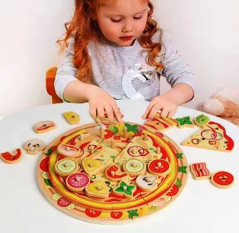 Pizza din lemn cu toppinguri – joc educativ de rol și motricitate, Ø21 cm [3]