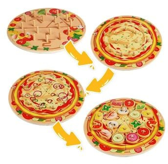 Pizza din lemn cu toppinguri – joc educativ de rol și motricitate, Ø21 cm [5]