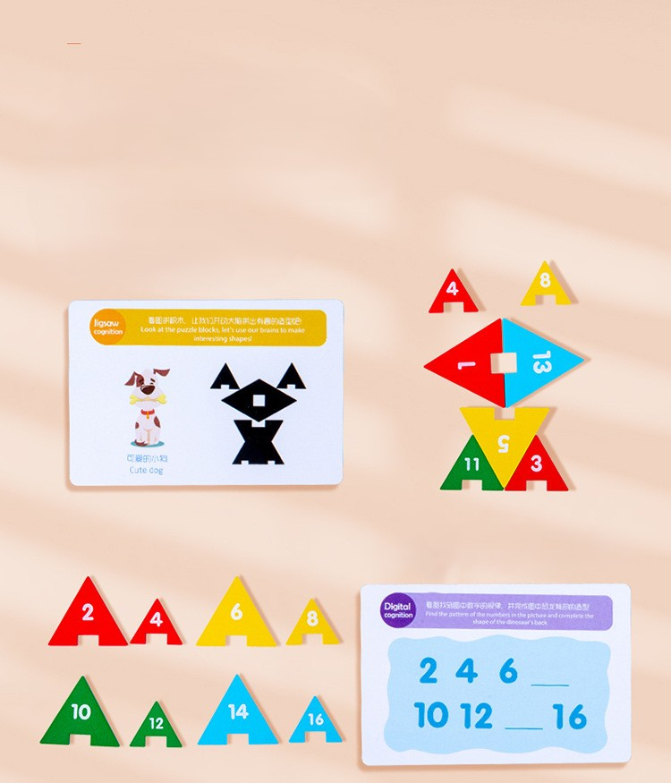 Puzzle Montessori din Lemn cu Dinozauri – Joc Educațional de Logică și Matematică pentru Copii [4]