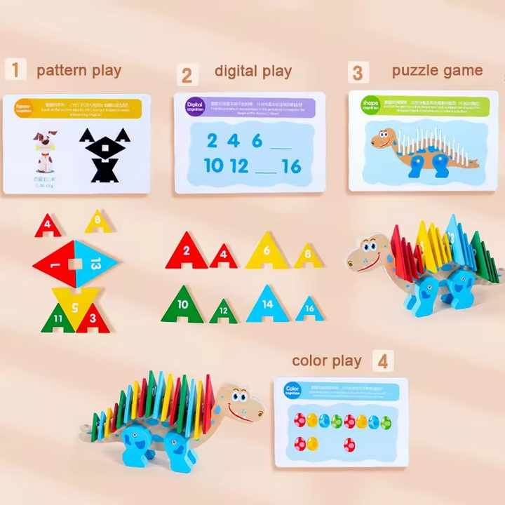 Puzzle Montessori din Lemn cu Dinozauri – Joc Educațional de Logică și Matematică pentru Copii [3]