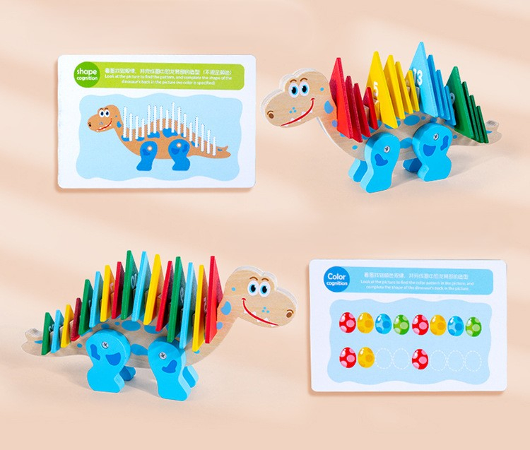 Puzzle Montessori din Lemn cu Dinozauri – Joc Educațional de Logică și Matematică pentru Copii [5]
