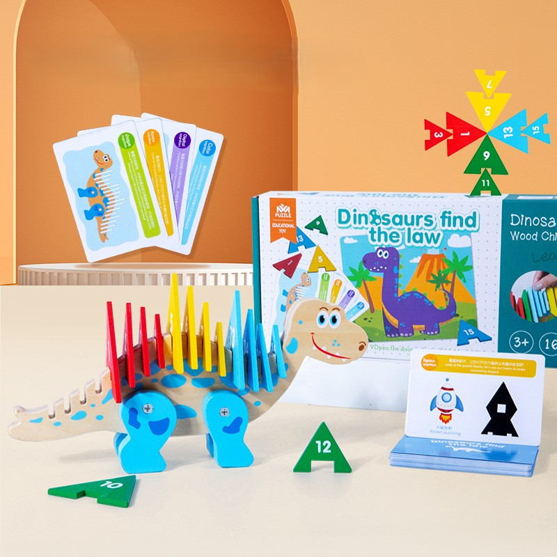 Puzzle Montessori din Lemn cu Dinozauri – Joc Educațional de Logică și Matematică pentru Copii [7]