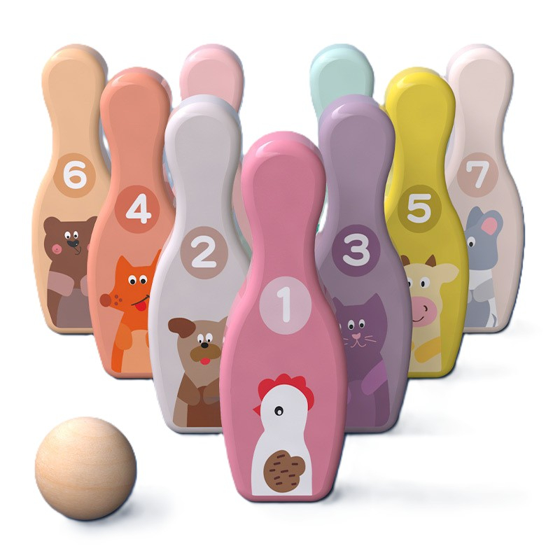 Bowling Lemn Copii – Joc Educativ cu Animale pentru Interior și Exterior [2]