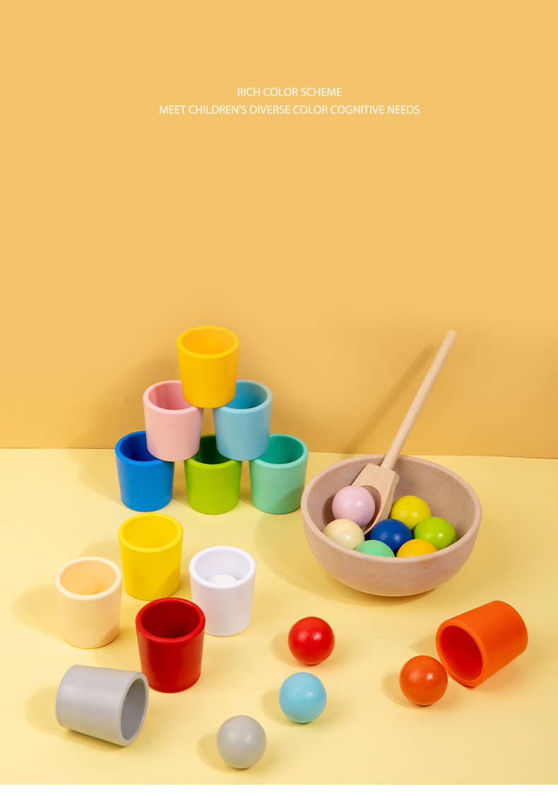 Set Montessori - 12 Bile Colorate din Lemn și Cupe - Clasificare Culori și Numărare [1]
