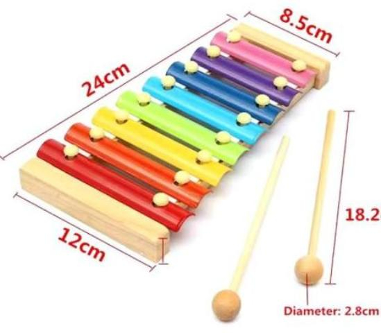 Xilofon din lemn pentru copii – 8 note muzicale, lamele colorate, ciocănele incluse [3]