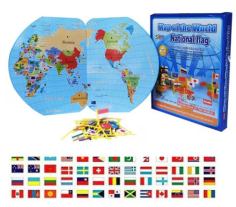 Logice - Harta lumii din lemn, cu 36 steaguri