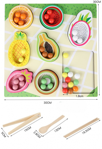 Joc Montessori Educativ din Lemn pentru Copii – Puzzle cu Bile Colorate și Fructe [2]