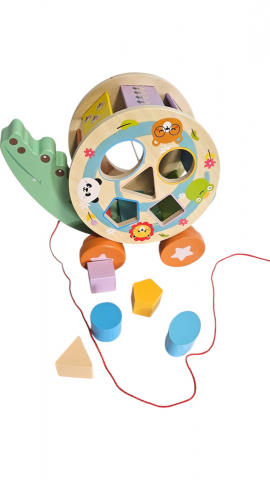 Sortare și stivuire - Jucărie de tras Happy Crocodile cu sortator – Design scandinav, blocuri colorate