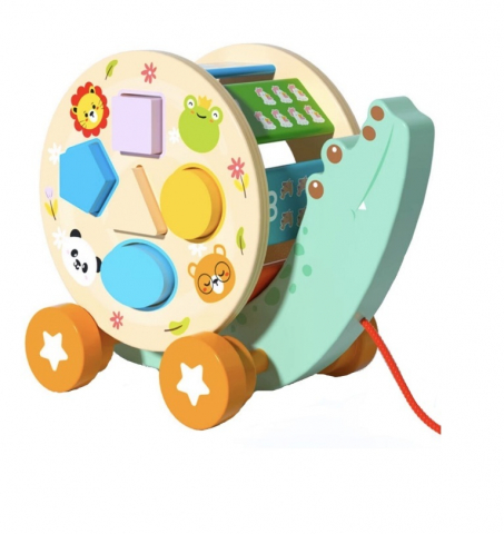 Jucărie de tras Happy Crocodile cu sortator – Design scandinav, blocuri colorate [1]