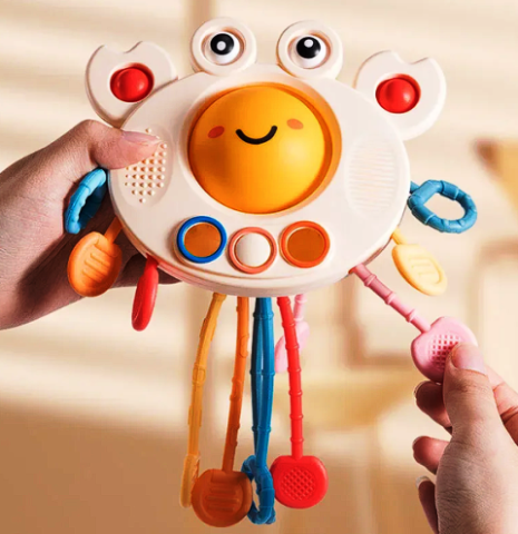 Senzoriale - Jucărie educațională Montessori „crabcu șnururi” – dezvoltare, dentiție și joacă interactivă. Fără BPA