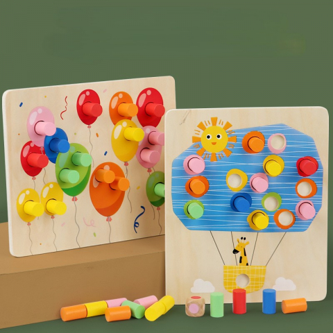 Jucărie educativă din lemn pentru sortare pe culori cu ciocănel pentru copii 1-3 ani [2]