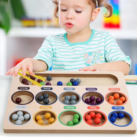 Sortare și stivuire - Jucărie Montessori din Lemn – Joc de Sortare a Culorilor și Numărare