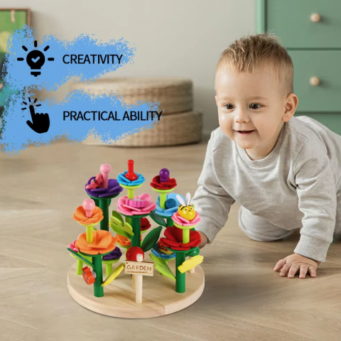 Senzoriale - Jucărie Montessori DIY din Lemn – Set de Construcție Grădină cu Flori