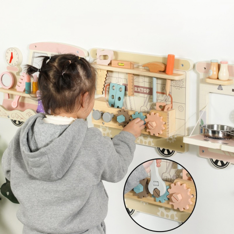 Panou educațional Montessori 3D din lemn cu 5 stații de joc pentru copii [2]