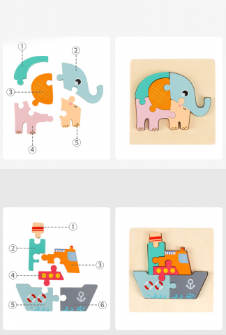 Puzzle - Puzzle 3D Montessori din Lemn