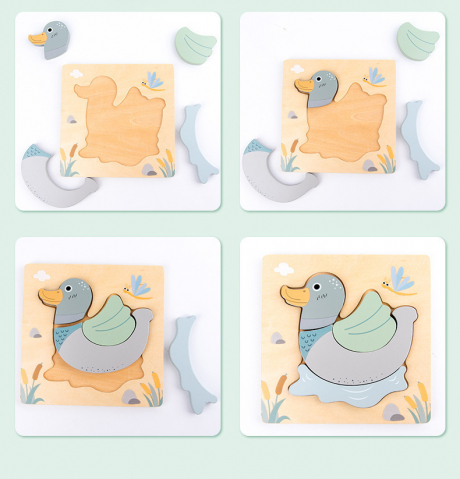Produse - Puzzle 3D Montessori din Lemn - animale domestice