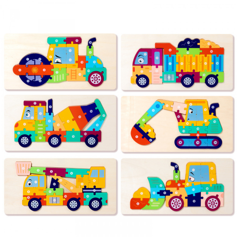 Produse - Puzzle 3D Montessori din Lemn - utilaje