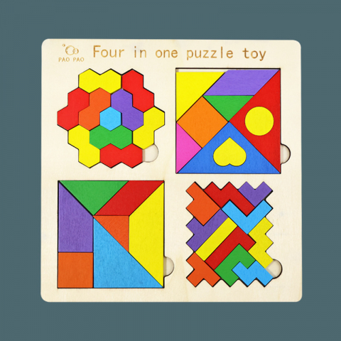 Puzzle - Puzzle educativ din lemn 4 în 1