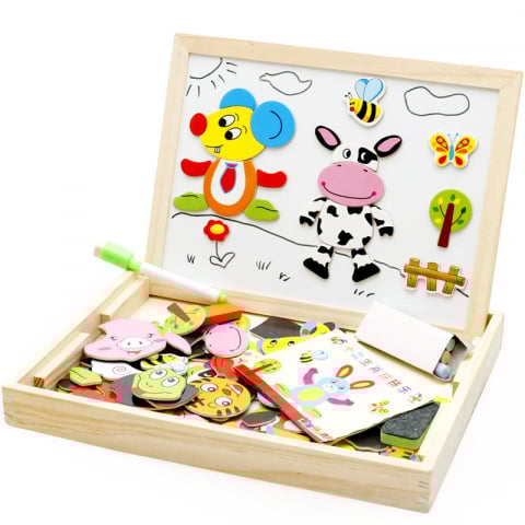 Produse - Puzzle Magnetic cu Animale din Lemn – Joc Educațional Creativ 2 în 1 pentru Copii