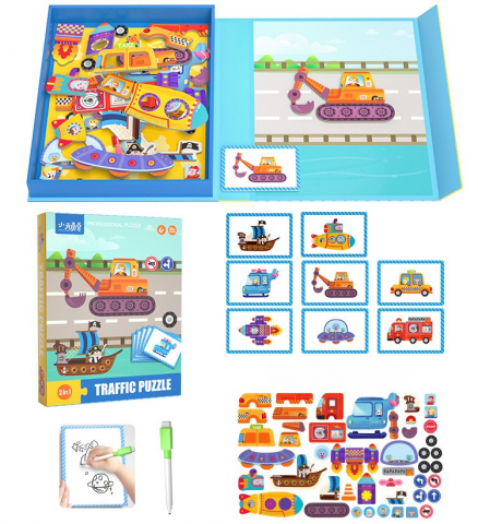 Produse - Puzzle magnetic Montessori din lemn cu personaje și autocolante pentru copii 2-13 ani
