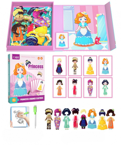 Construcție - Puzzle magnetic Montessori din lemn cu personaje și autocolante pentru copii 2-13 ani